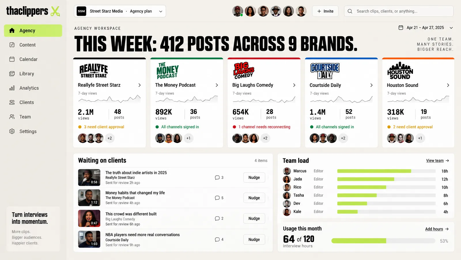 Concept design: an agency workspace showing several client brands